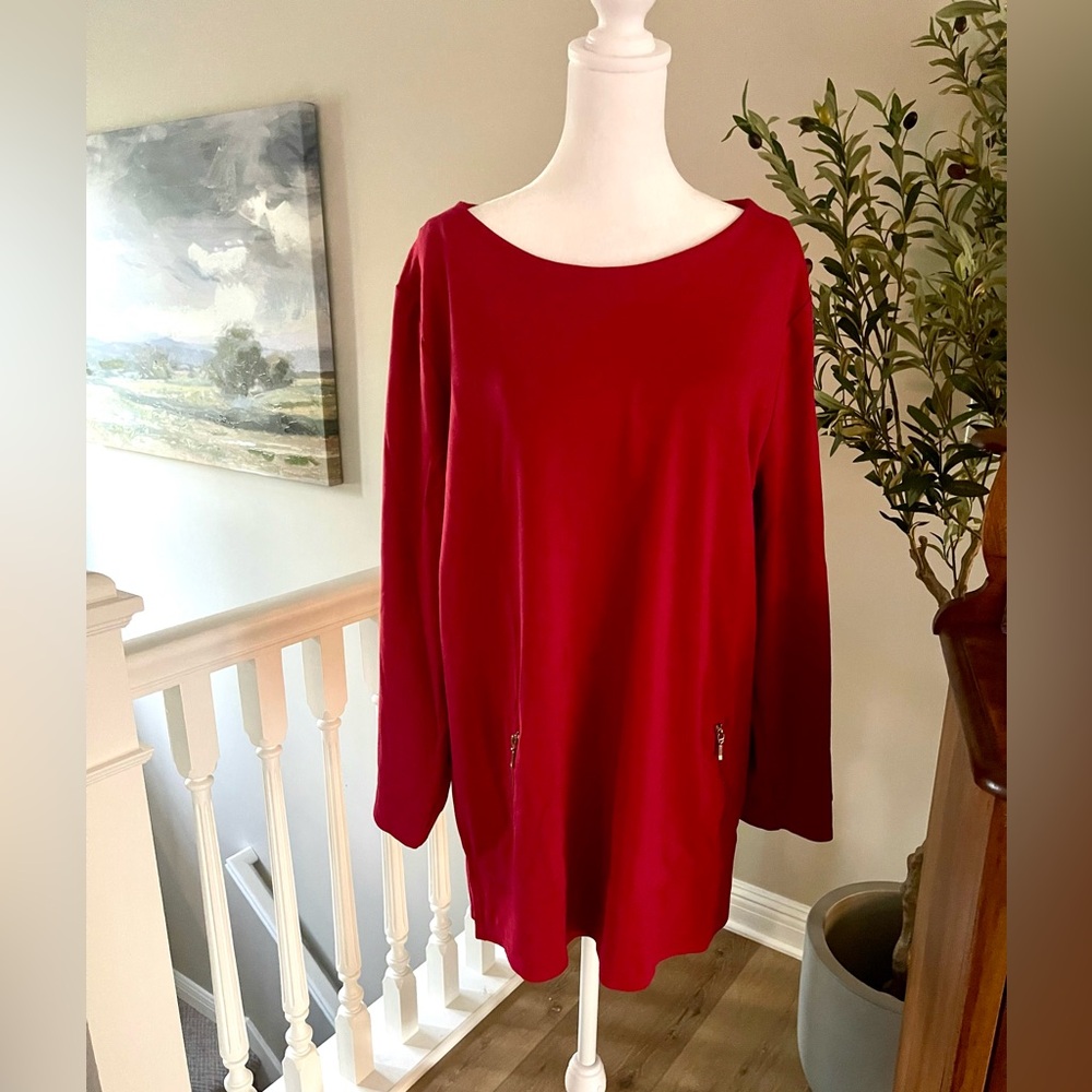 Chico’s Size 2 Red Knit Cotton Tunic Top